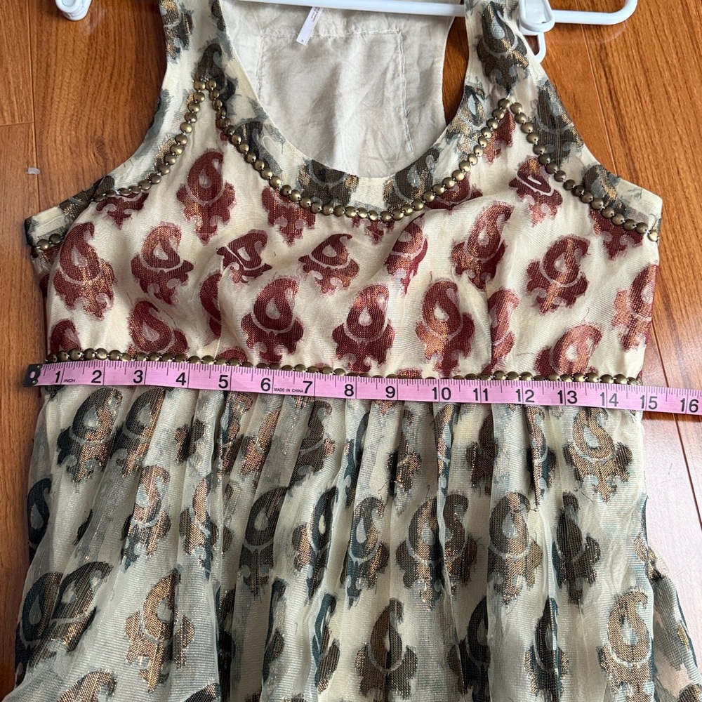 Free People Shimmering Champagne Paisley Mini Dress Boho Sz8 - Picture 11 of 13